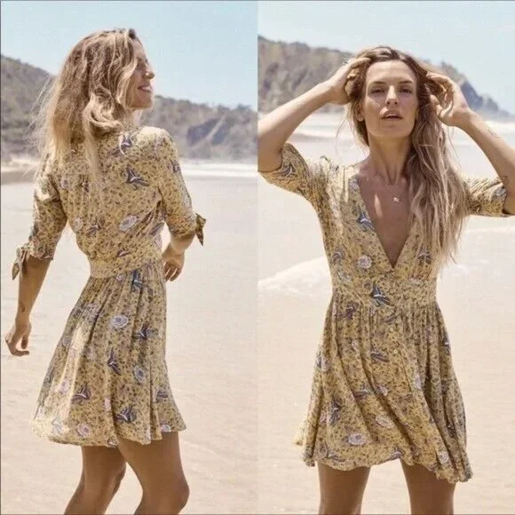 New With Tags Women's Auguste Yellow V-Neck Valentina Mini Dress Size 6 - Picture 1 of 6